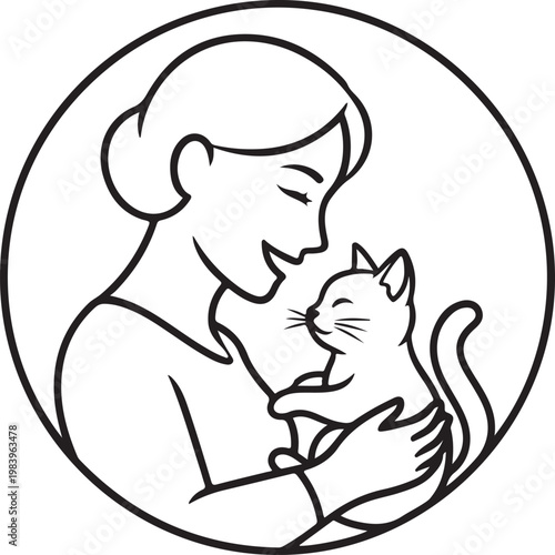 A tender moment between a person and a kitten in a heartwarming illustration - stock vector.