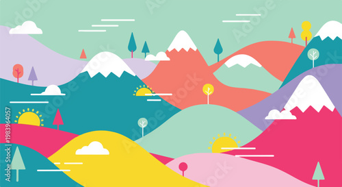 Colorful illustration of abstract mountains.