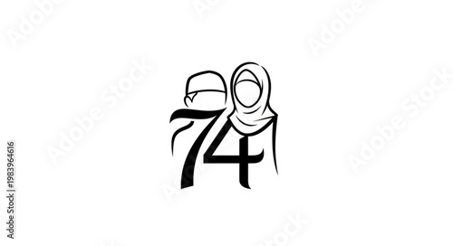 Islamic Couple with Number 74 - Symbol of Faith and Unity.