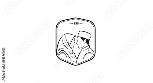 Islamic couple whispering secrets of love and faith in monochrome.