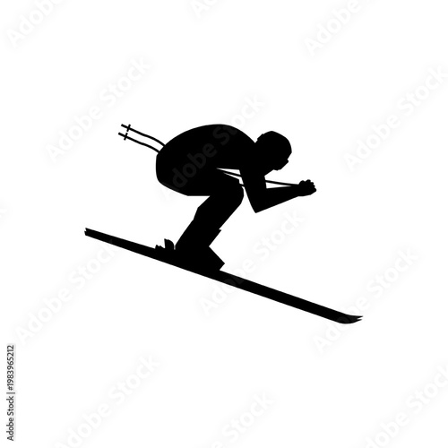 silhouette of male athlete skiing on white background.