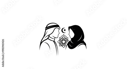 Islamic couple illustration, representing love and faith in Islam.