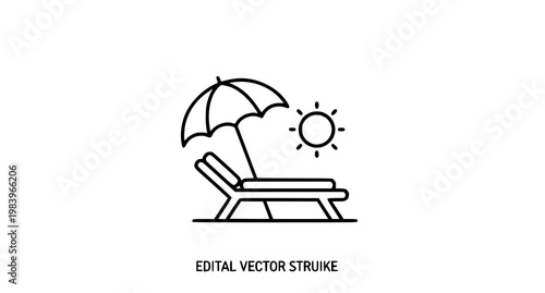 Sunbed with parasol line icon editable stroke beach vacation lounge chair vector illustration
