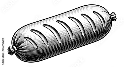 Sausage link with score marks engraved vintage style.