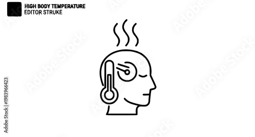 High body temperature outline icon editable stroke fever headache medical vector design