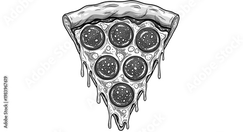 Slice of pepperoni pizza dripping with cheese, a tempting and delicious food illustration for your culinary projects.