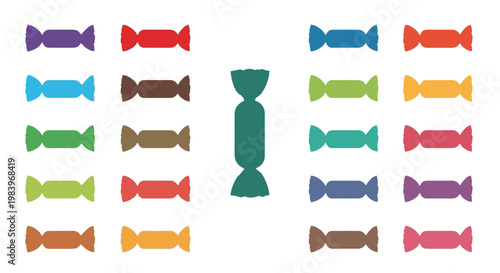 Assortment of colorful wrapped candies in rows on white background candy sweet 1 treat food confectionery