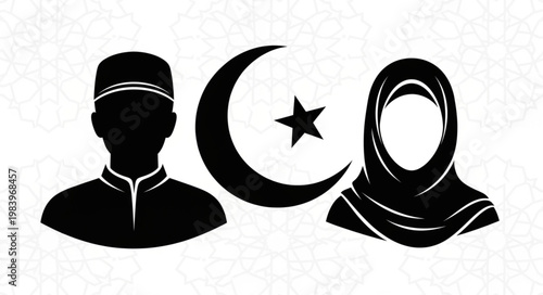 Islamic Faith Symbolism - Crescent Moon, Star, and Figures.