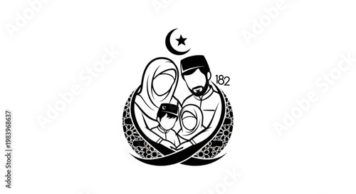 Islamic Family Illustration Depicting Love, Unity, and Faith in Islam.