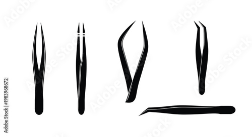 Variety of black tweezers shown in a graphic black silhouette