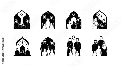 Islamic Family Gathering Silhouette - Celebrating Togetherness and Faith.