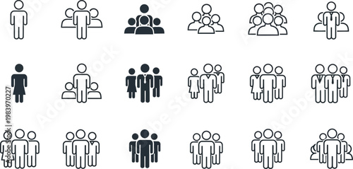 Collection of human figure representing groups and individuals people silhouette