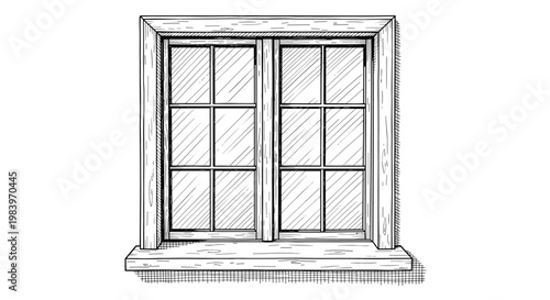 Window graphic black white isolated sketch illustration vector. old wooden window frame, design element.