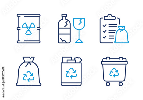 Waste Management and Recycling thin line icon set. Minimal web icons