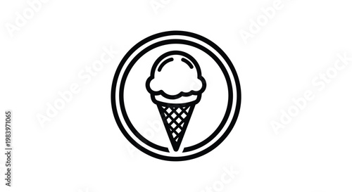Black ice cream cone icon, frozen dessert symbol, sweet treat logo, food illustration