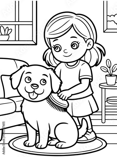Kindred spirits, endless joy: A girl showers her furry companion with affection through gentle grooming, creating a warm bond in the cozy space of a domestic sanctuary. 