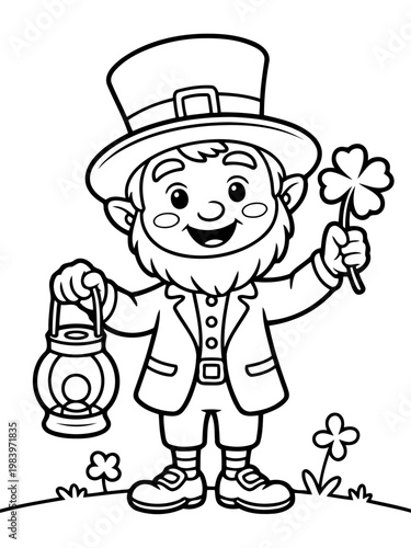 Leprechaun's Delight: A jovial leprechaun, radiating charm and a hint of mischief, stands ready to spread good fortune, holding a lantern and a lucky clover.
