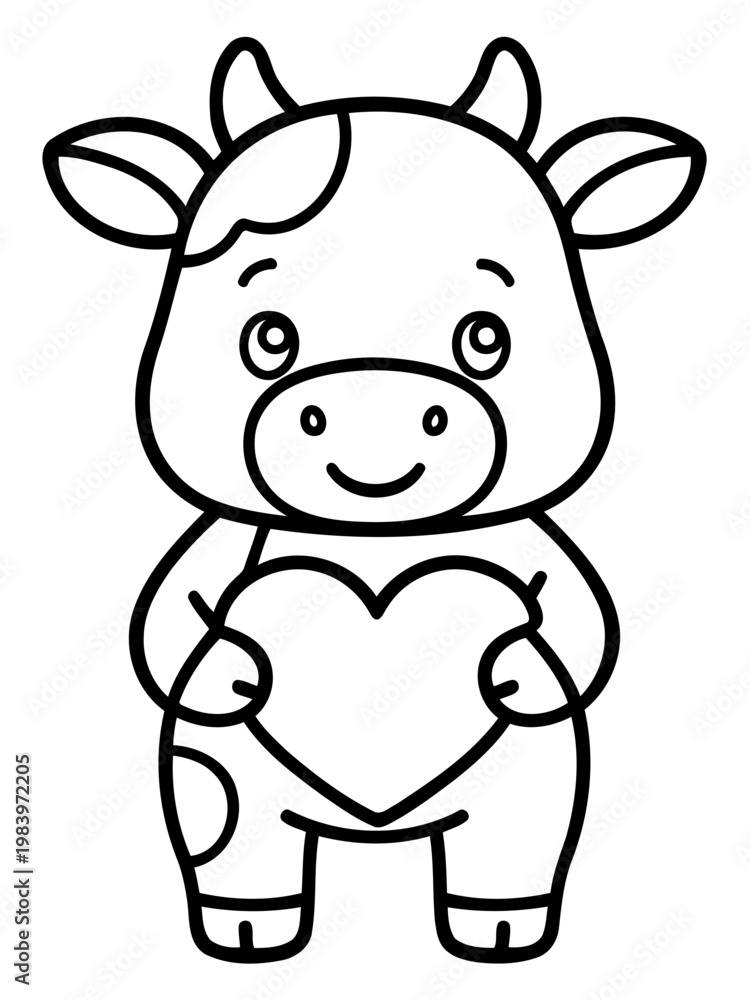 Fototapeta premium Cute Cow with Heart: An adorable cow holds a heart, perfect for expressing affection and warmth.
