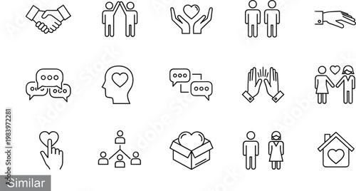Love and Relationship Connection Icons Set for Communication, Partnership, Family, Bonding, and Social Interaction