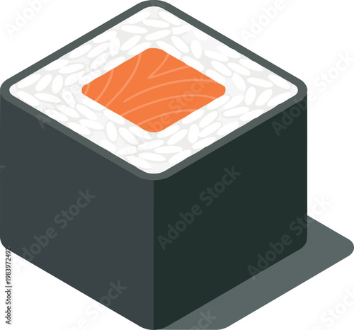 3D isometric square maki sushi roll with salmon vector illustration