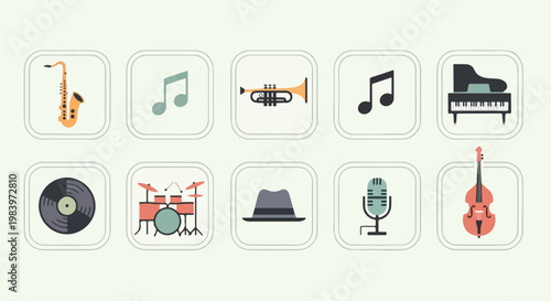 A flat lay of various music icons celebrating International Jazz Day against a clean background