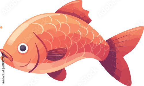 Flat 2D vector illustration of a cute orange red sea bream fish