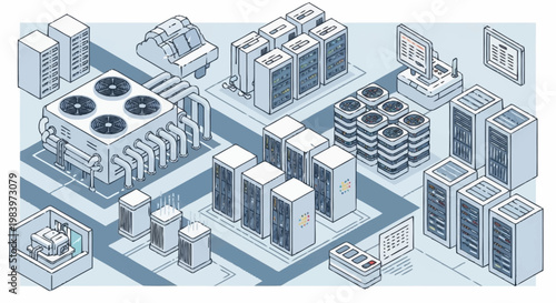 Isometric illustration of a data center.