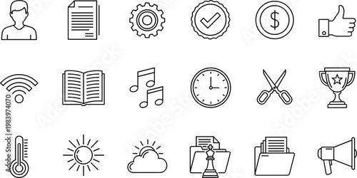 Business and Productivity Concept Icons Set for Communication, Finance, Time Management, Education, and Success