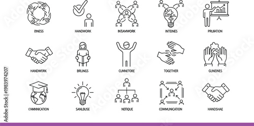 Collaboration and Teamwork Concept Icons Set for Business, Leadership, Networking, Partnership, and Social Activities