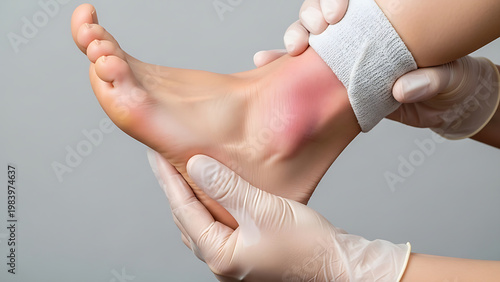 Person suffering from foot and heel pain, plantar fasciitis and ankle pain concept