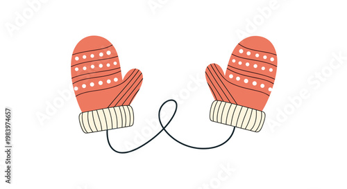 Pair of cozy orange winter mittens are joined together by a simple black string, symbolizing warmth and comfort during cold seasons.