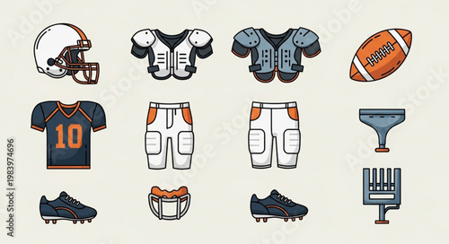 American Football Gear and Equipment Collection Illustration.