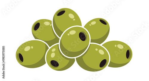 Small pile of pitted green olives shows realistic textures and highlights, making it a great element for food and kitchen related graphics.