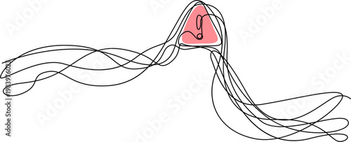 Digital map of Persian Gulf with red alert at Strait of Hormuz continuous one line drawing, Satellite view of the Strait of Hormuz with a red warning symbol and digital lines. Concept of geopolitical 