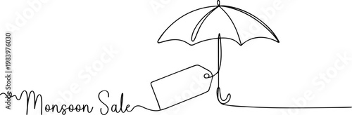 sale tag with umbrella continuous one line drawing, umbrella, Cute umbrella for monsoon season
