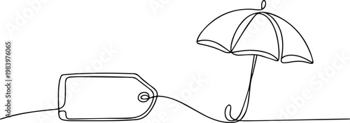 sale tag with umbrella continuous one line drawing, umbrella, Cute umbrella for monsoon season