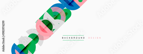 Abstract geometric shapes overlap, creating dynamic colorful background. Minimalist design features soft pastel hues, modern aesthetic.