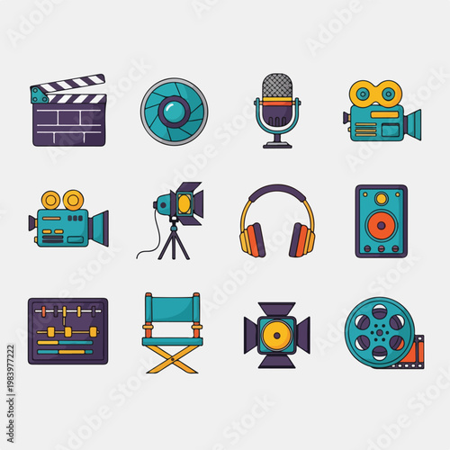 Film production icons and equipment.