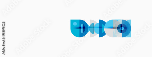 Abstract blue shapes overlap, forming dynamic visual pattern. Minimalist design, clean aesthetic, modern composition.