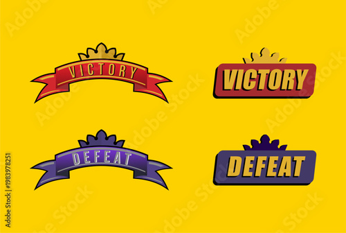 Victory defeat set game item banner vector