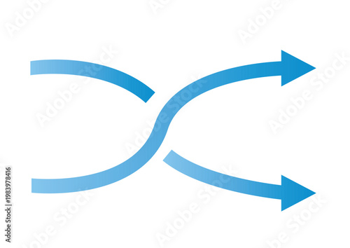 細線分岐カーブ矢印アイコン フローチャートUI素材