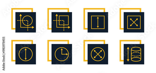 Blueprint, ruler, scale, compass, grid, coordinates, diagram Icons Set for Website, Apps and UI Interfaces