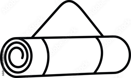 yoga mat rolled cylinder with strap loop line art vector illustration on transparent background