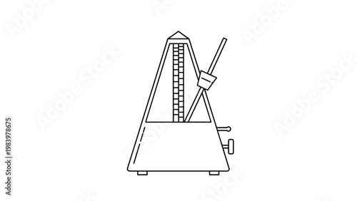 Simple line drawing of a musical metronome used for keeping time and rhythm during instrument practice or performance sessions.