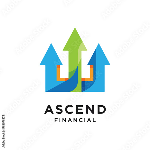 Financial logo with ascending arrows.