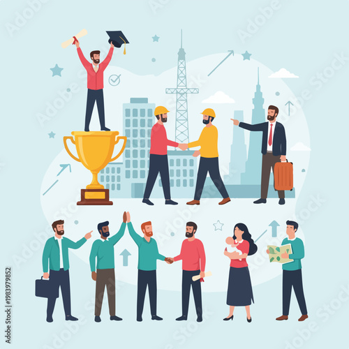 Group of people celebrating success together.