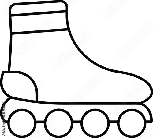inline skates boot with four wheels in line ankle line art vector illustration on transparent background