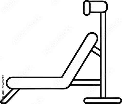 gym bench flat or adjustable backrest with leg line art vector illustration on transparent background
