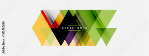 Abstract geometric design. Overlapping triangles create dynamic colorful pattern. Modern background with text element.