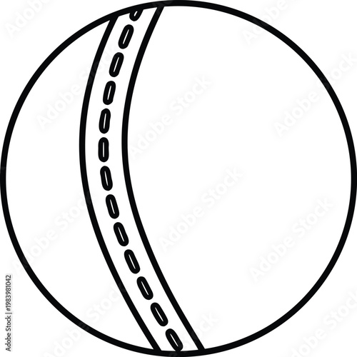 cricket ball sphere with prominent seam stitching line art vector illustration on transparent background